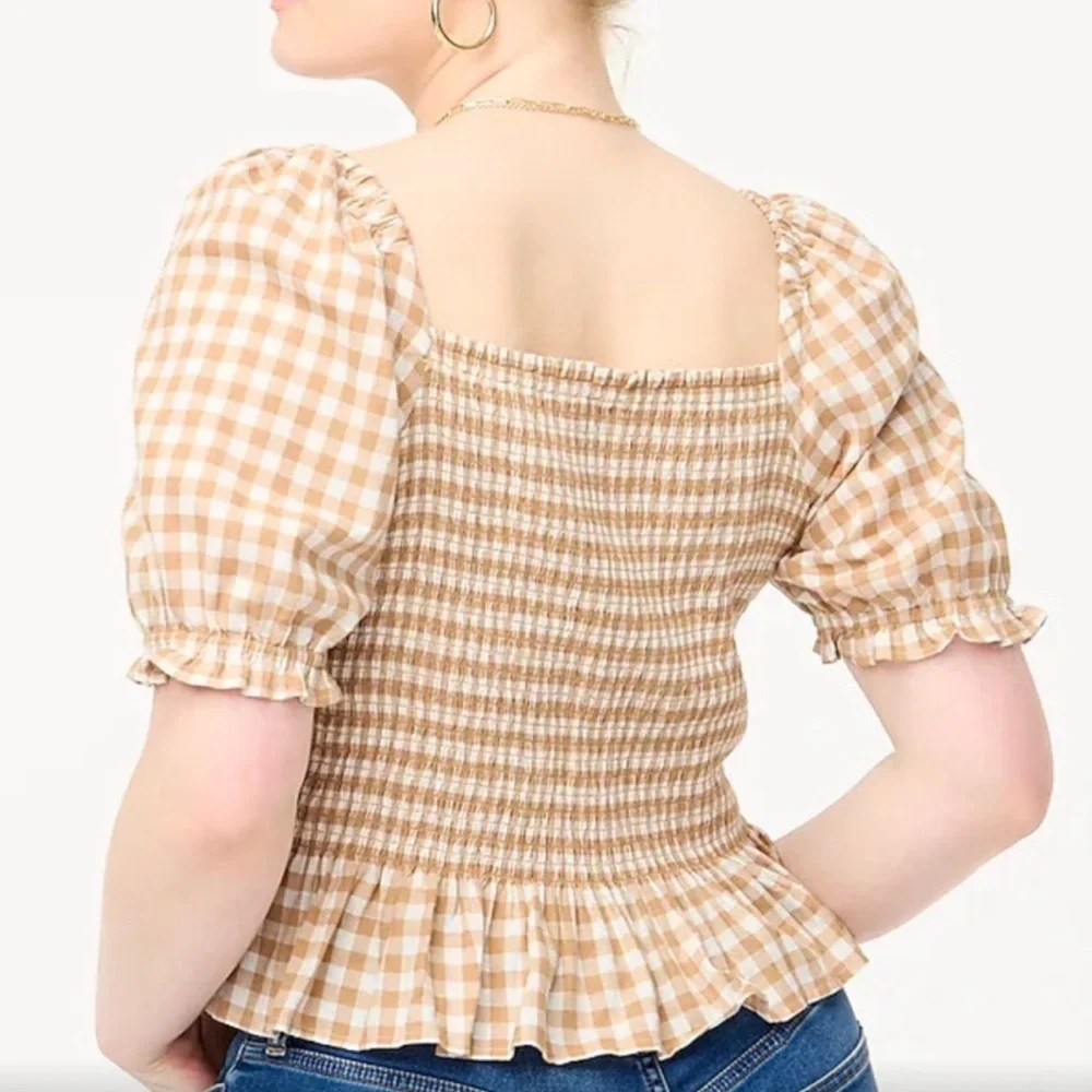 J. Crew Tan Gingham Blouse NWOT Sz 2X